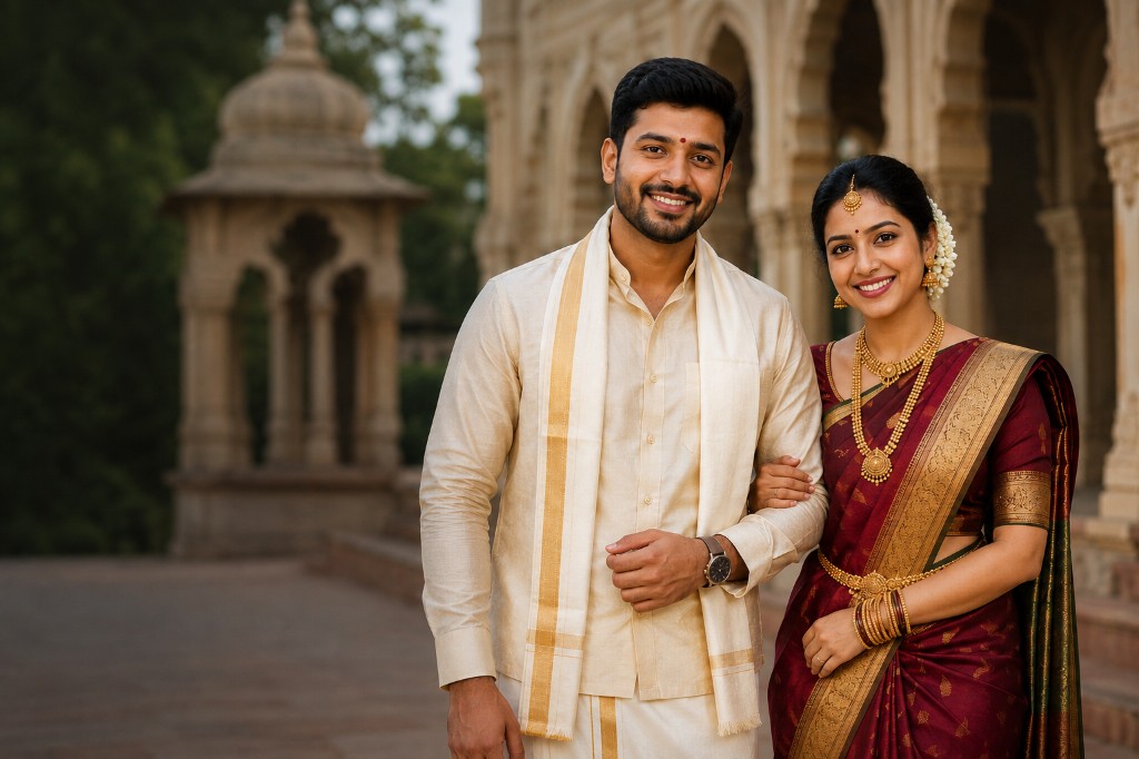 Couple in traditional Karnataka wedding attire